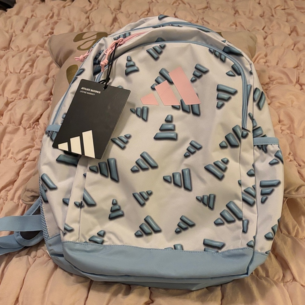 Adidas Light Blue and Pink Patterned Backpack